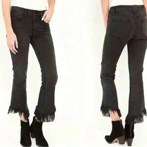 Frame Denim Black Fringe Hem Cropped Jeans